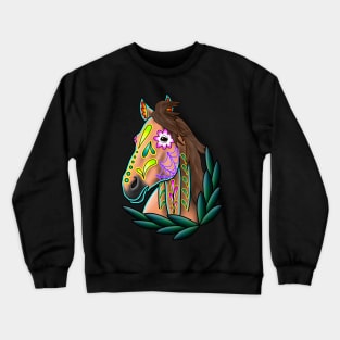 Day of the Dead Dun Sugar Skull Horse Crewneck Sweatshirt